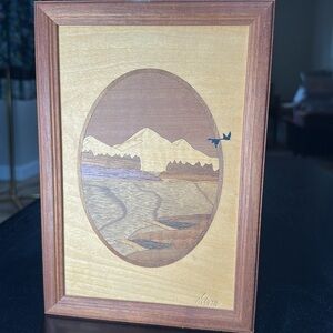 Vintage art wood marquetry piece by river inlay artist Jeff Nelson.